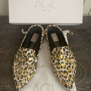 AGL Italy Gold Leopard Flats